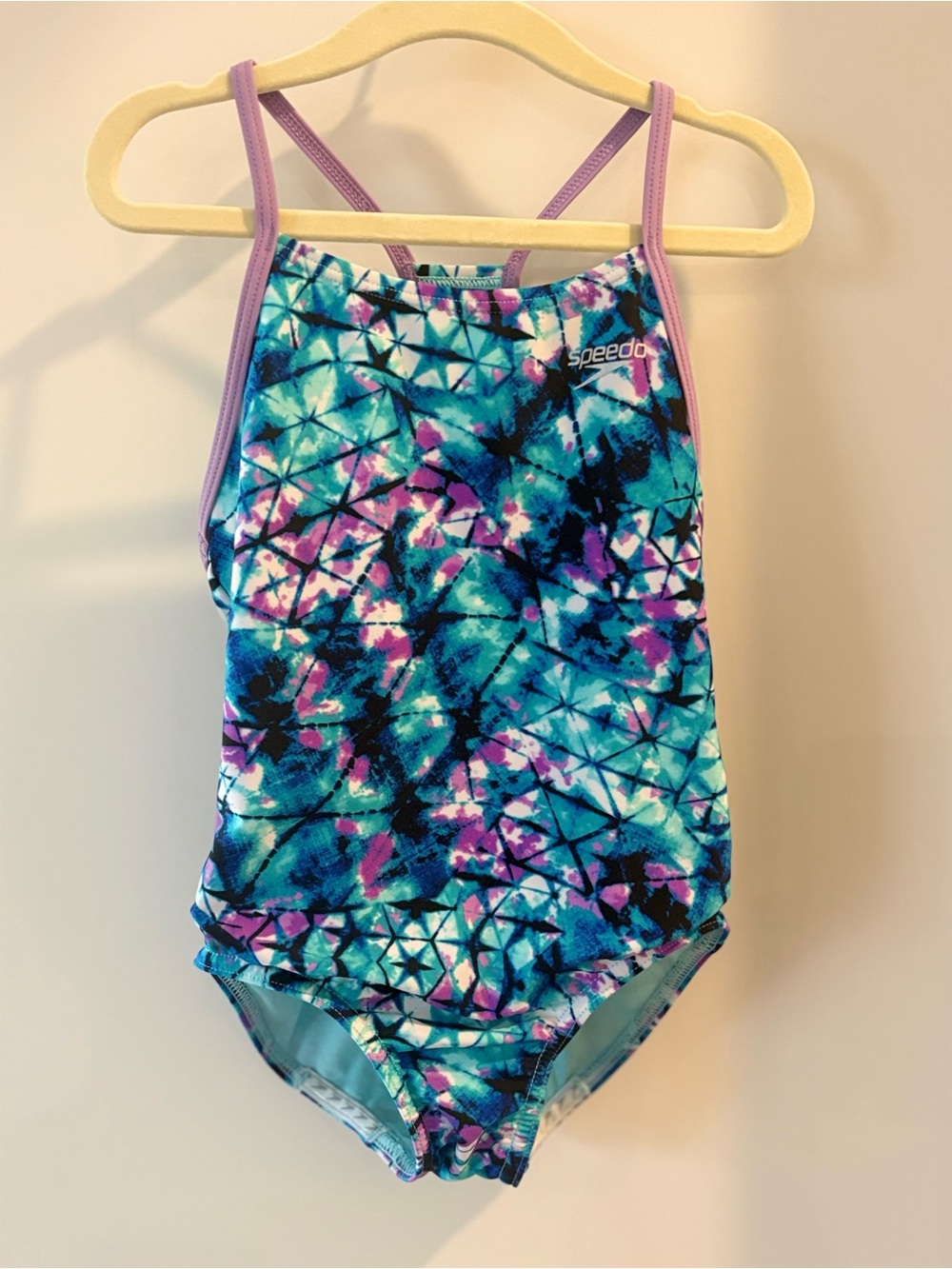 Speedo Girls Blue, Teal & Purple Tie-Dye One-Piece Swimsuit